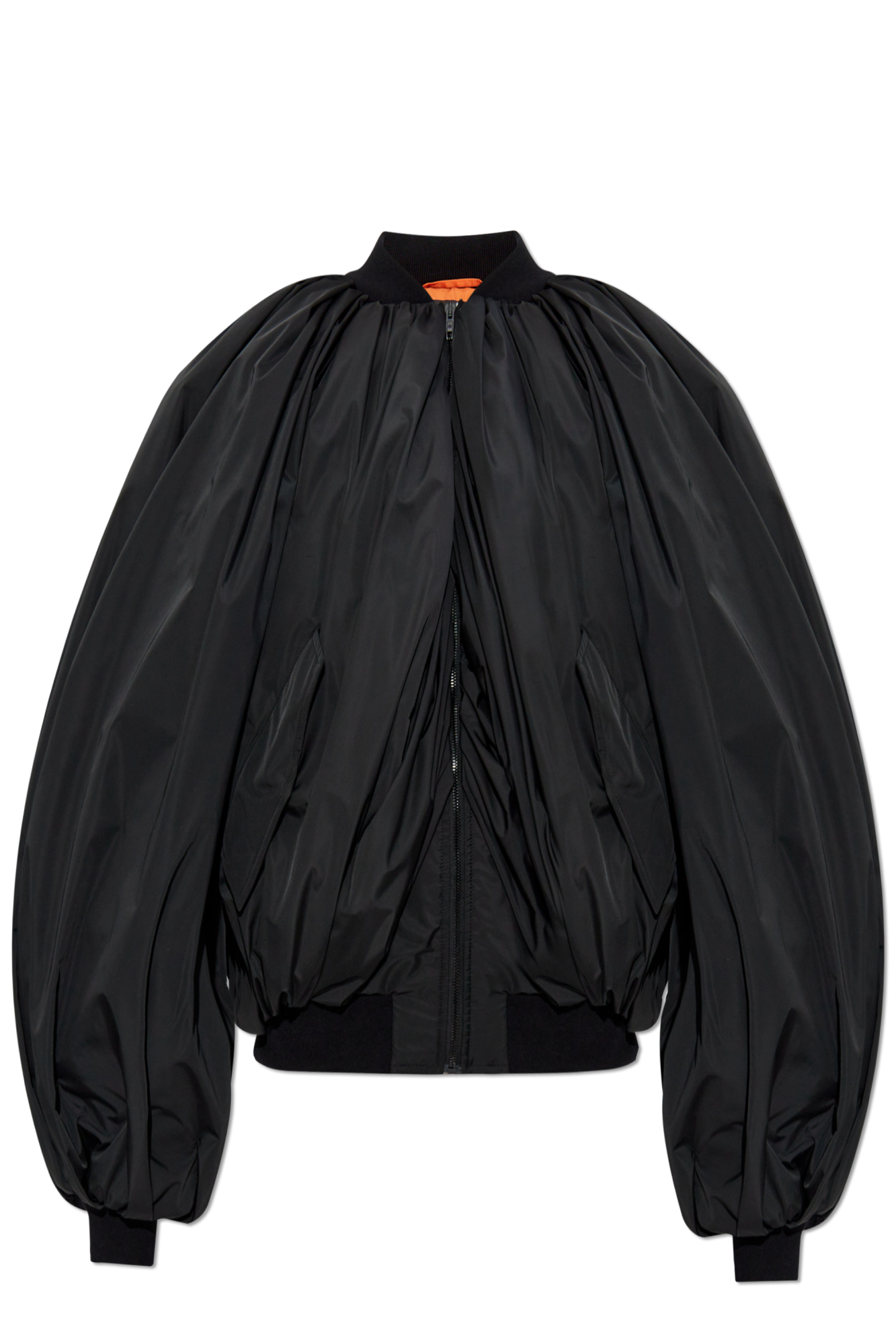 ジャケット Balenciaga Draped black bomber jacket in technical micro-fai Balenciaga Draped black bomber jacket in technical micro